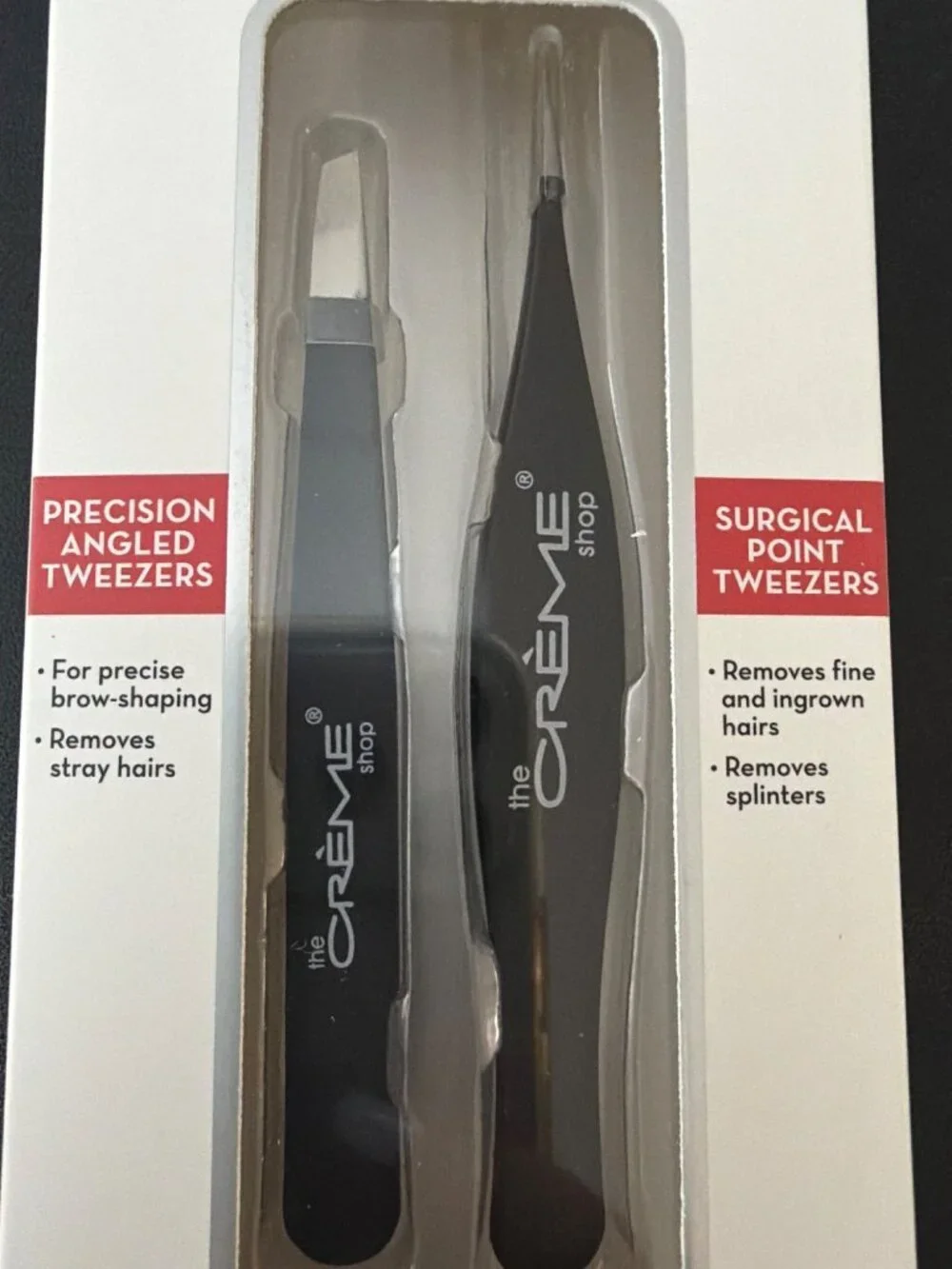 New The Crème Shop No Hair Safe Tweezer Set - Precision Angled & Surgical Point